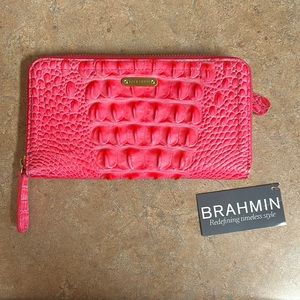 Brahmin Suri Amalfi Melbourne Hot Pink Croc Leather Wallet